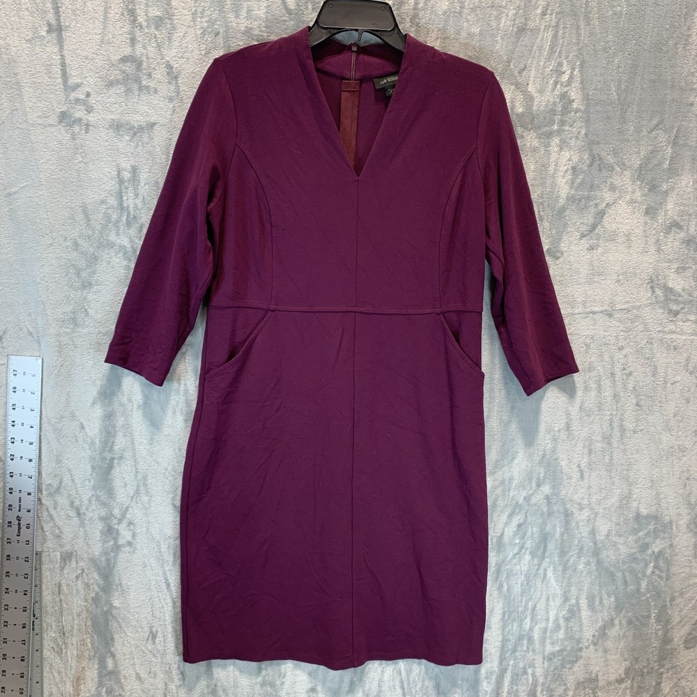 J Jill Wearever Women's Dress Pointe M Petite‎ Pockets V Neck  3/4 Sleeve Plum